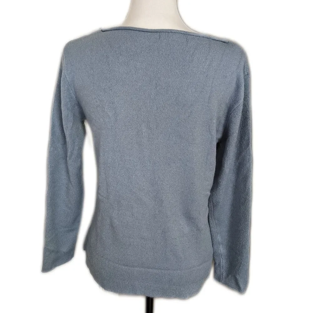 Wit & Wisdom dusty light blue soft knit crew neck sweater, star design NWT S